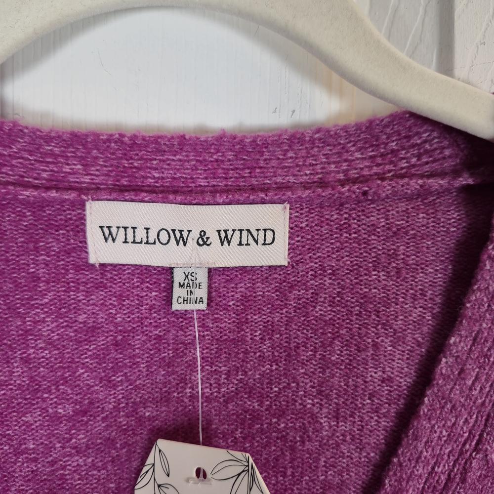 Willow & Wind Magenta Deep V-Neck Cropped Sweater XS Barbiecore Boho - Picture 6 of 6